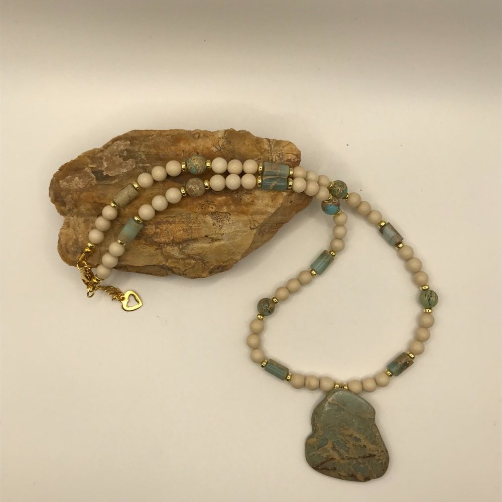 Jasper Aqua Terra Jasper Large Pendant 21 inch Necklace Handmade Brand New - Picture 3 of 13
